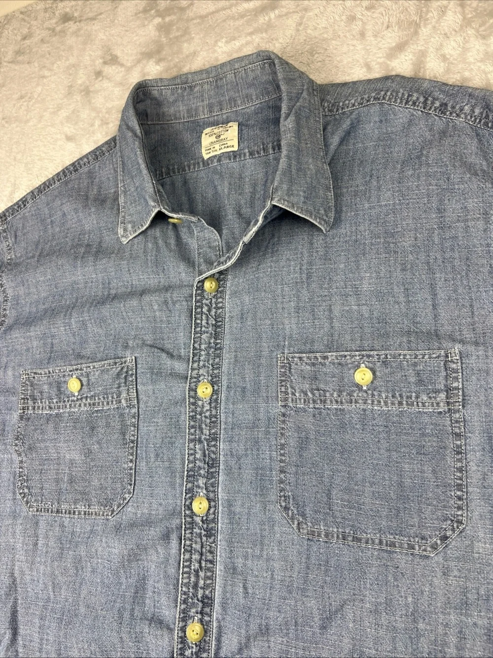 J.Crew Shirt Men’s XL Blue Chambray 100% Cotton Button Up Denim Y2K Retro Work